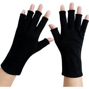 Women's Black One Size 4 Pairs Cotton Fingerless Fits Most Gloves Design